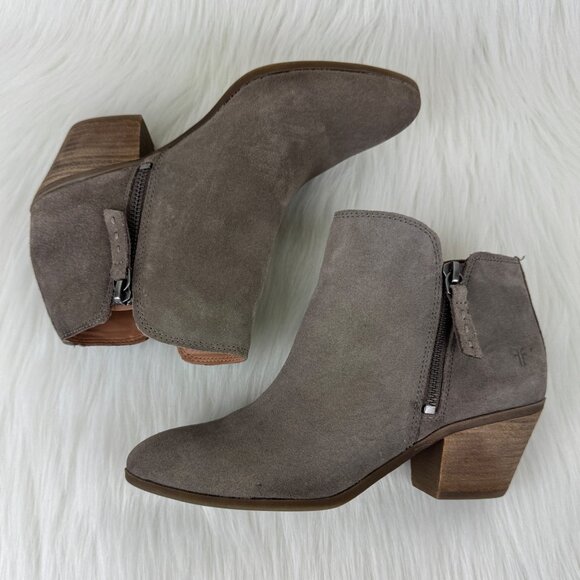 FRYE Judith Suede Ankle Double Zip Western Ankle Boot Bootie Sz Shoes 6.5 Taupe - Picture 3 of 10